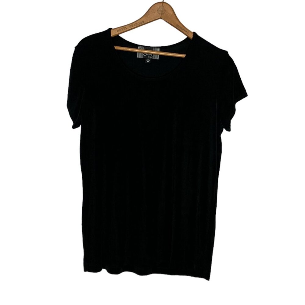 Slinky Brand Medium M Solid Black Slinky‎ Travel Knit Stretch Scoop Neck Shirt